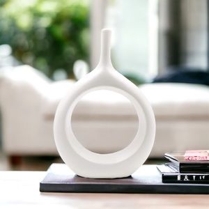 White Ceramic 10 inch Modern Vase
